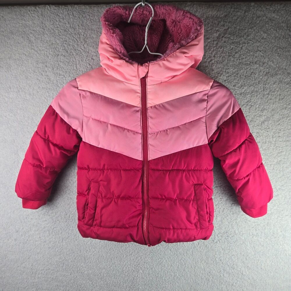Swiss Tech Puffer Jacket Girls 3T Pink Colorblock Fleece Lined Hooded Winter